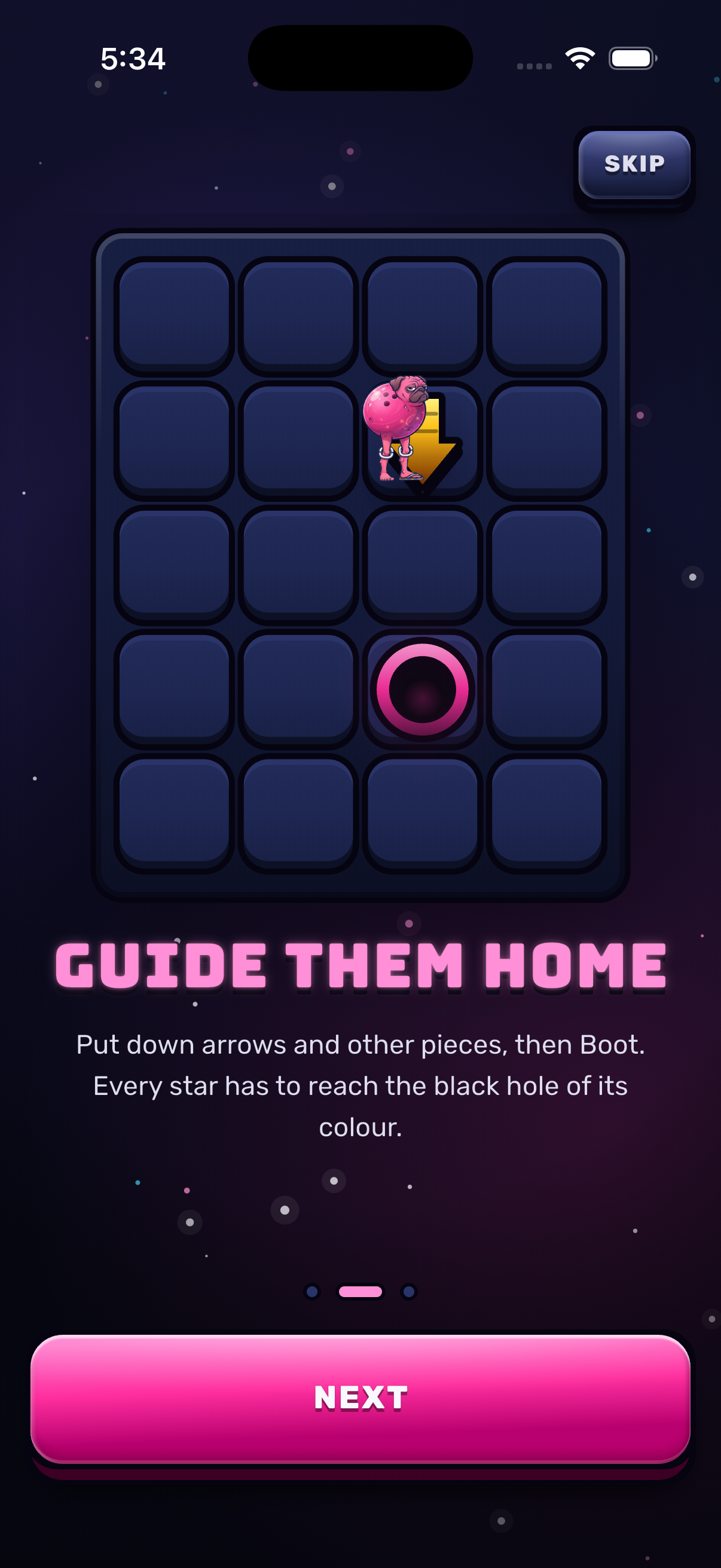 Place your pieces screen from the Wandering Stars intro